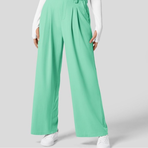 Halara Wide Leg Seafoam mint Green Teal Pants waffle knit - Picture 2 of 3